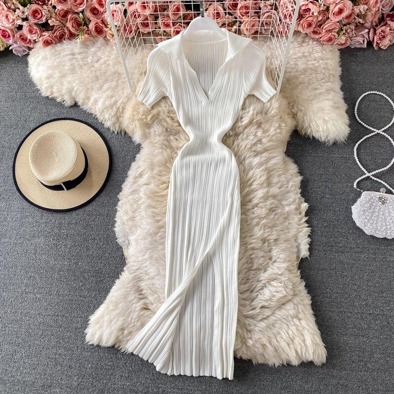 Тонкое сексуальное белое короткое платье с v-образным вырезом 2021, летние облегающие бедра трикотажные платья в стиле ретро 2021 г.