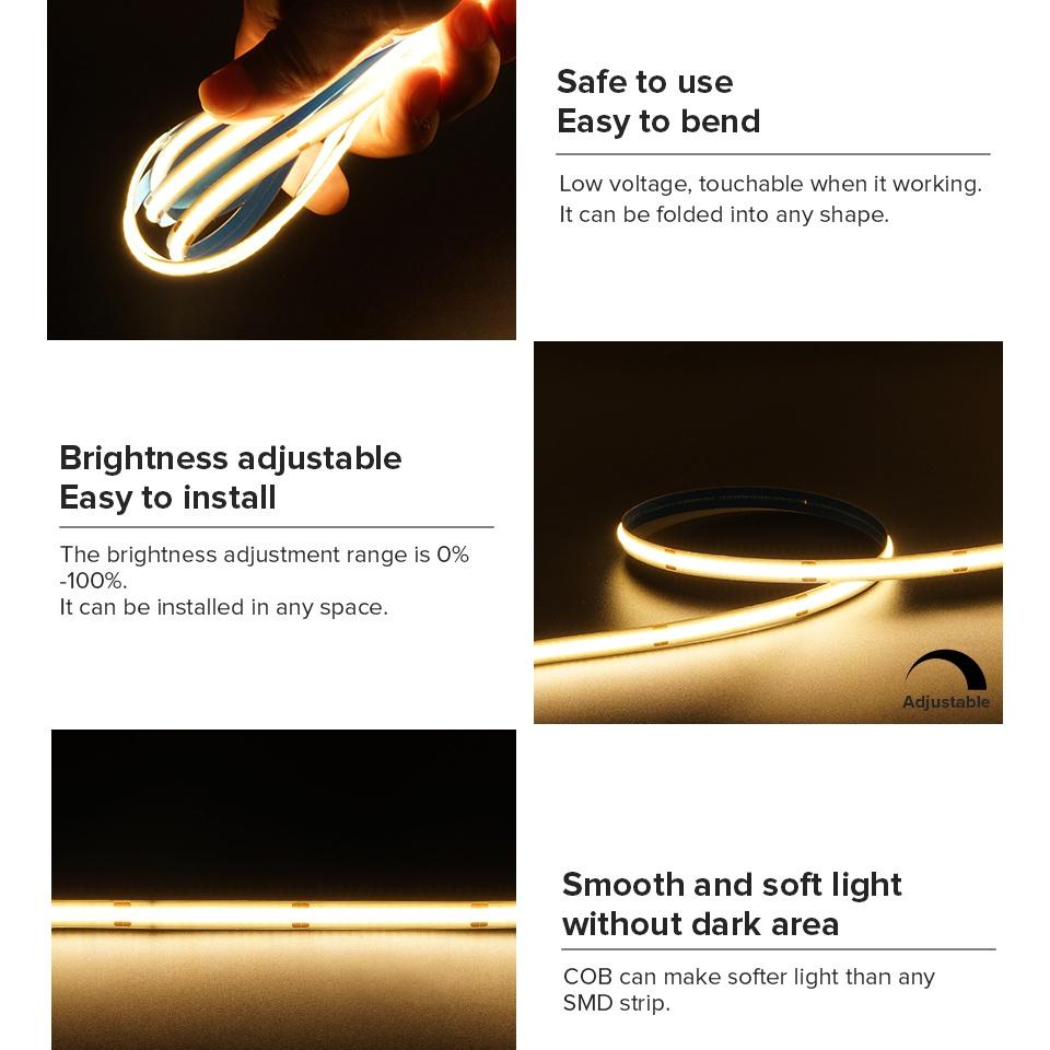 Светодиодная лента COB, внесенная в список UL, 480 светодиодов/м, 16,4 фута, гибкая лента высокой плотности, 3000-6500K, RA90, светодиодные фонари, 12 В постоянного тока, 24 В постоянного тока