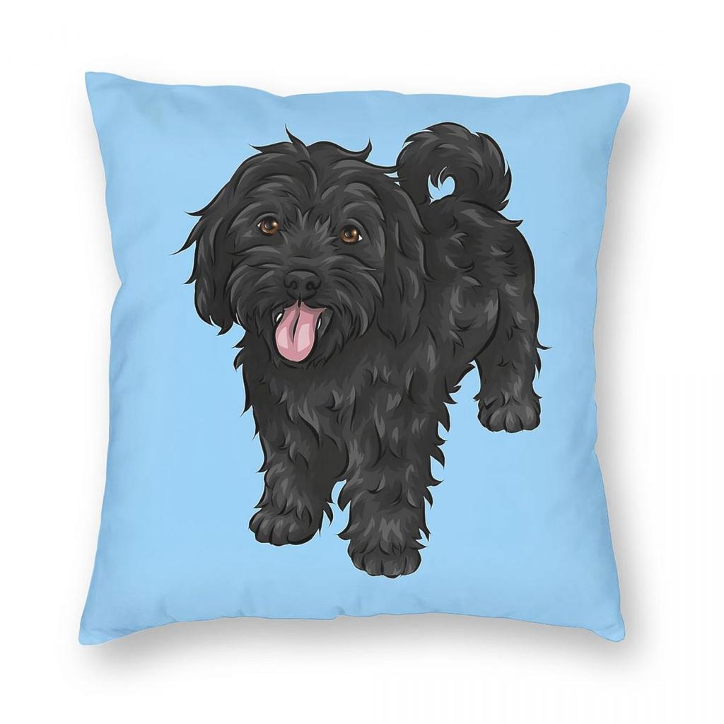 Cute Cavapoo Black Dog Square Pillowcase Polyester Linen Velvet Pattern Zip Decor Throw Pillow Case Room Cushion Cover 45X45