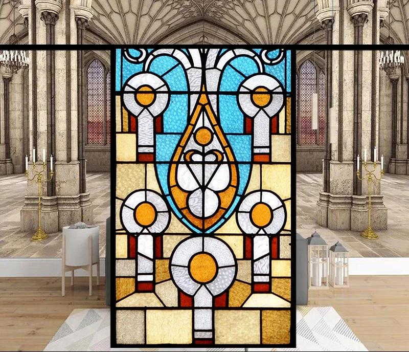 Наклейки на витражные окна, пленка для приватности, церковный стиль, статическое прилипание, декоративные матовые пленки для окон, индивидуальный размер