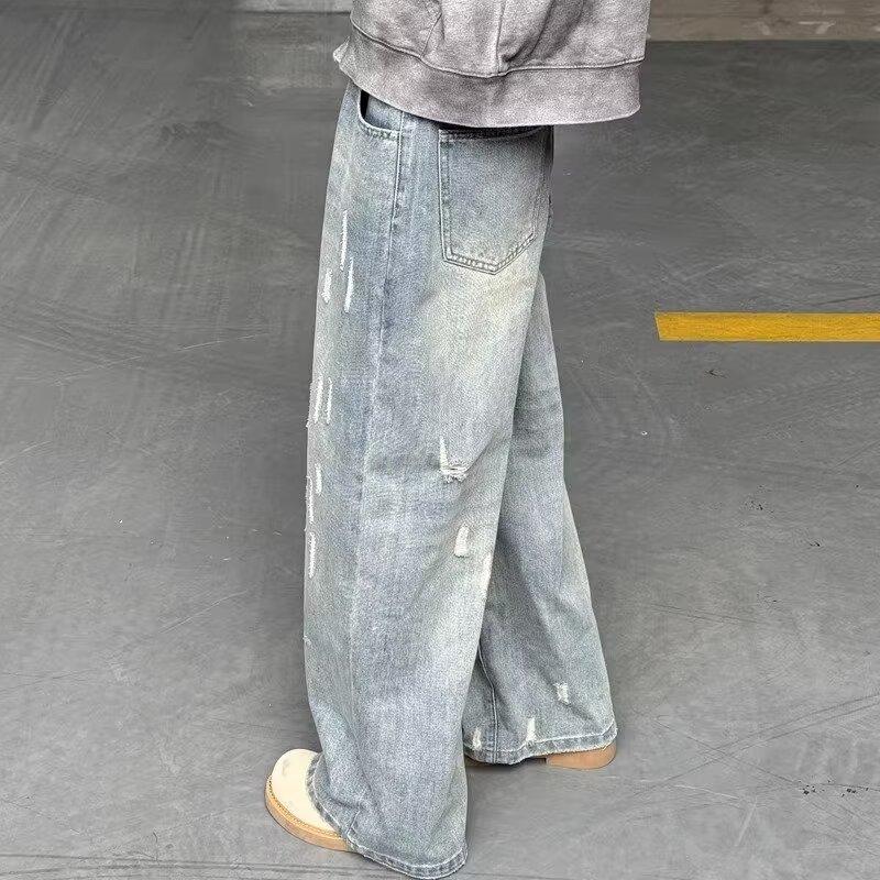 American Retro Old Worn Jeans Washed Loose and Thin Wide-leg Pants Casual Straight Long Pants Oversized Loose Hip Unisex Daily Shopping Street Casual