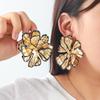 Exaggerated Big-name Personality, Black Edge Metal Feeling, Big Flower Stud Earrings, Dripping Oil, Women's Design Sense