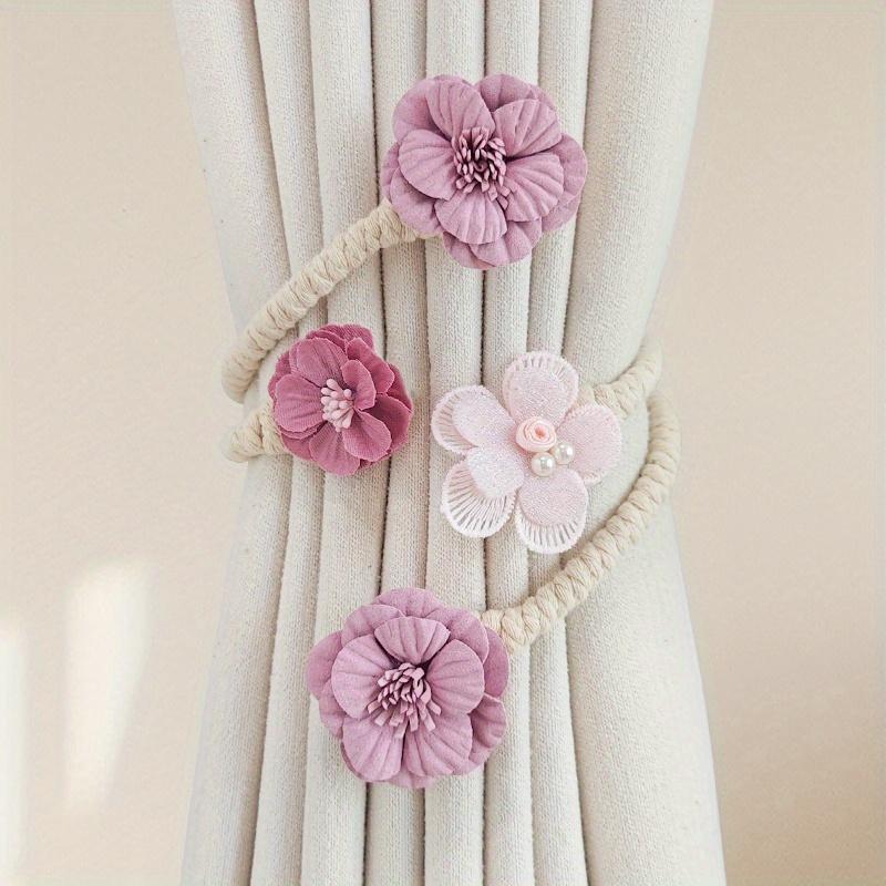 2 шт. Элегантные 3D подхваты для штор с цветочным дизайном - Розовый полиэстер, украшенный жемчугом, текстура, напоминающая веревку, для домашнего декора спальни и гостиной