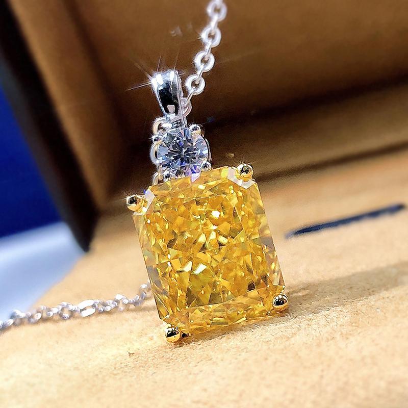 New Luxury Fashion Yellow Cubic Zirconia Wedding Necklace for Women Simple Elegant Lady's Jewelry Party Fancy Birthday Gift