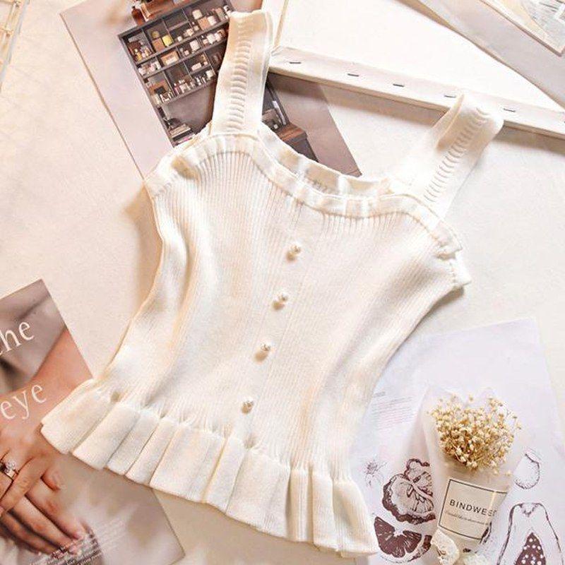 Вязаный топ-майка в рубчик большого размера для пышных женщин - Без рукавов, укороченный, летняя верхняя одежда