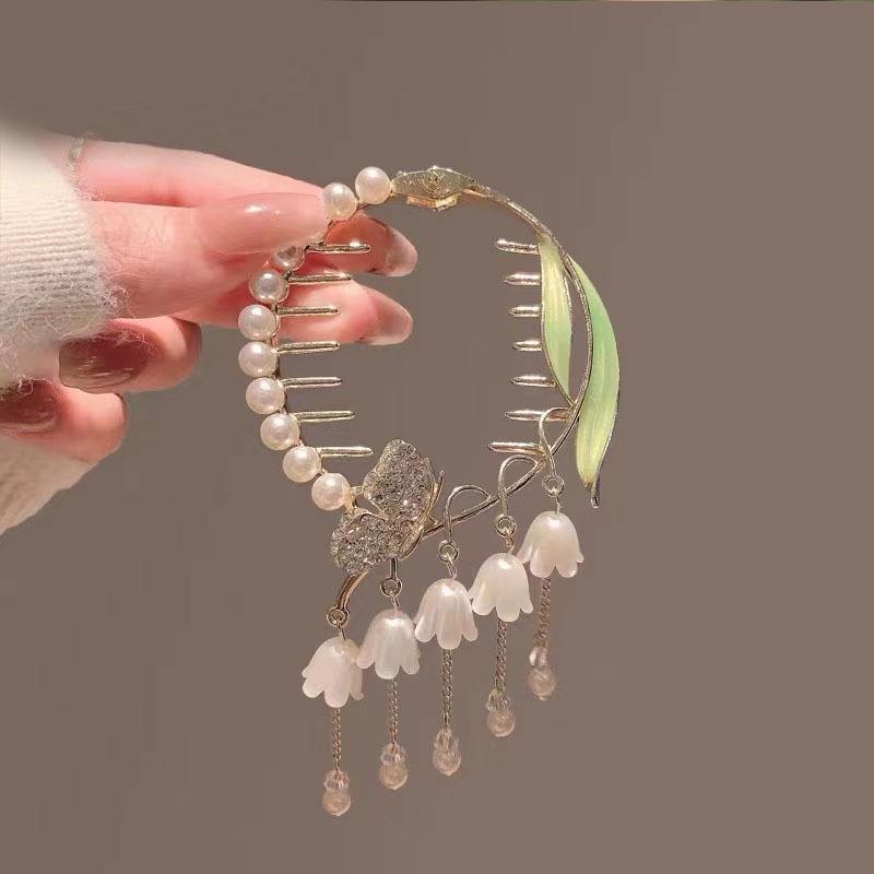 Заколка для волос «конский хвост» с кисточкой «Ландыш» — аксессуар для волос в корейском стиле для женщин