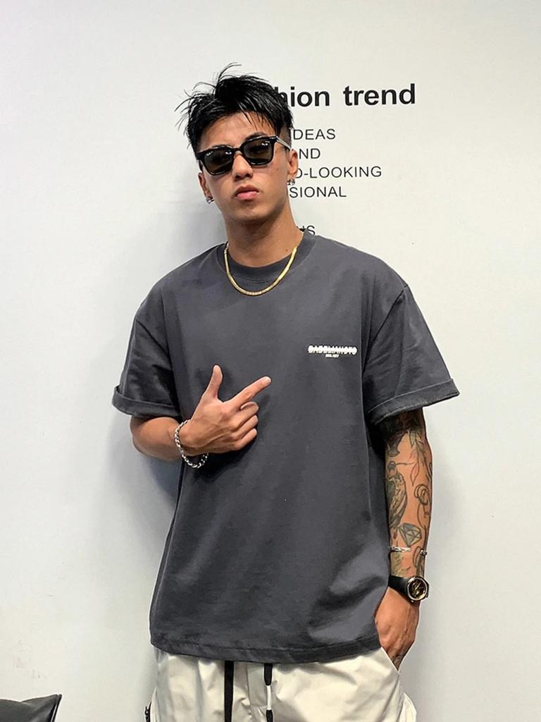 Новая мужская летняя трендовая футболка с короткими рукавами и круглым вырезом из 100% чистого хлопка с буквенным принтом спереди и сзади