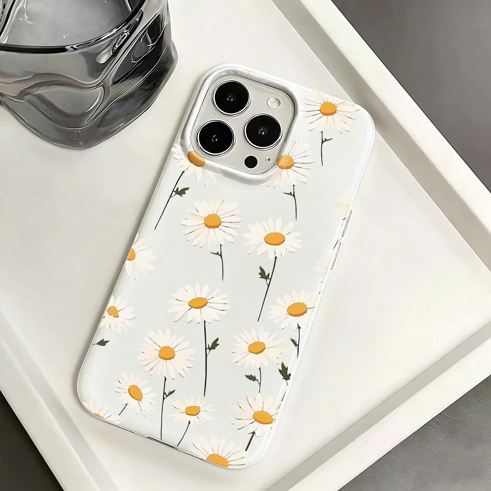 Чехол для телефона для iPhone 11 Pro Max 15 Plus 16 17 Air 14 13 12 Амортизирующий Тонкий Красивый чехол с маленькими ромашками