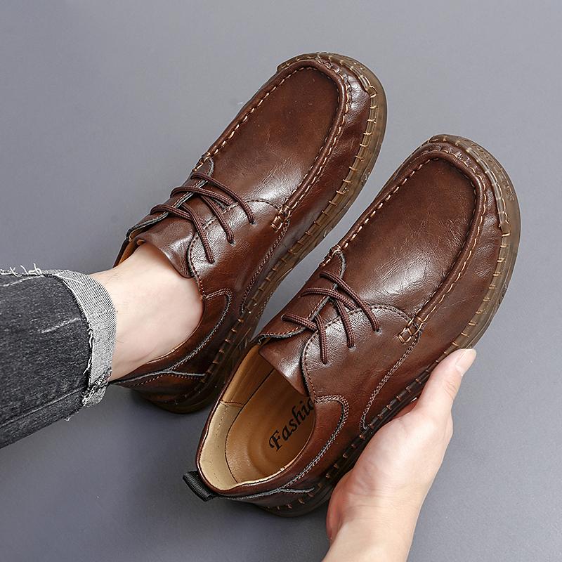 FashionHandmade Soft Soled Men's Genuine Leather Shoes Comfortable Casual Shoes Outdoor Jogging Shoes Wear-resistant Men's Loafers