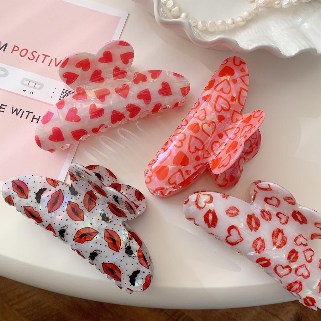 1pc Sweet Valentine's Day Heart ShapedHair Clip Cute Red Lip Grab, Love SharkClip, Ponytail Clip Hair Claw HairAccessory