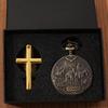 2pcs/set, Men's Quartz Pocket Watch, Vintage Western Cowboy Pattern Necklace Pendant Pocket Watch & 1PC Mens Vintage Classic Cross Necklace Pendant,