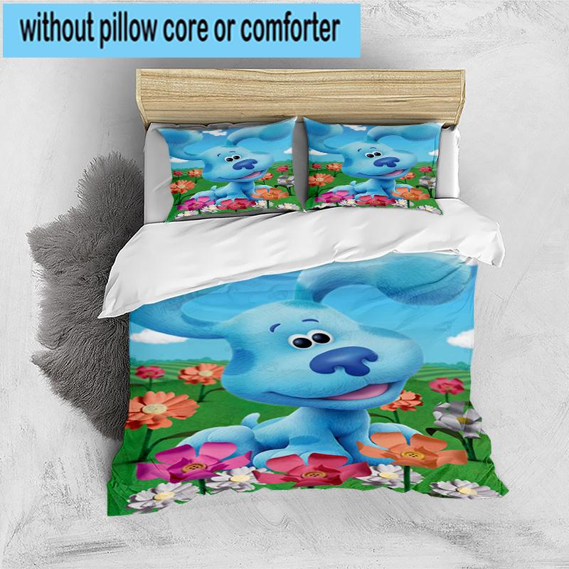 Cartoon Blue dog 3pcs Bedding,Including 1pc Duvet Cover And 2pcs Pillowcases Perfect for Christmas,Ideal for Bedroom, Dormitory