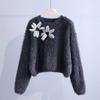 Бархатный свитер с объемным цветком, женский осенне-зимний дизайн, Sense Niche, короткий свитер с длинными рукавами