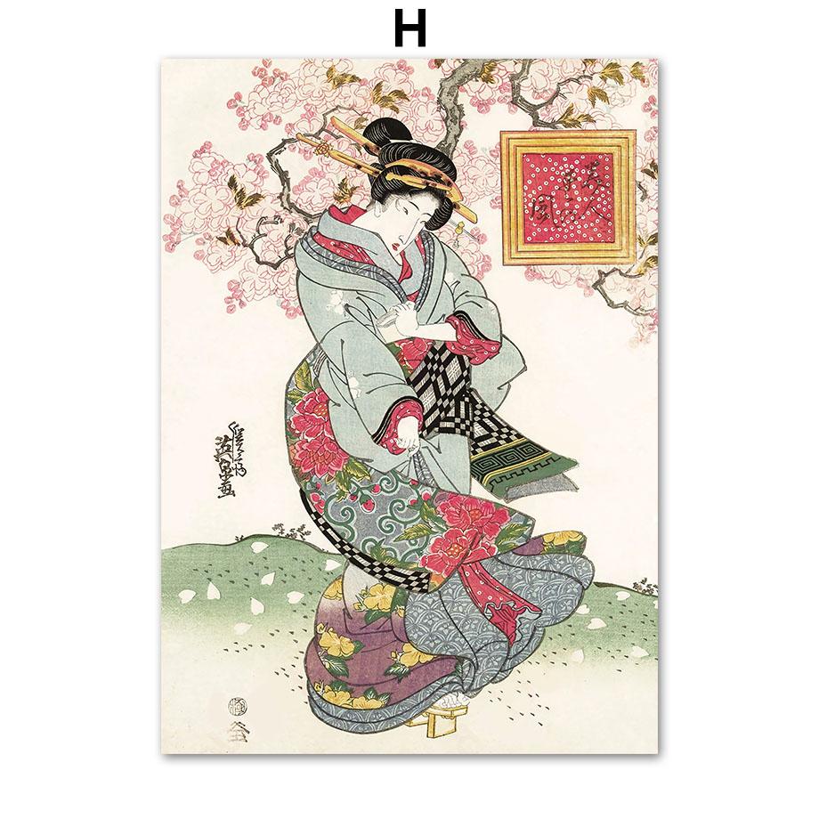 Женщина лиса кошка журавль серфинг цветок японские плакаты укиё-э и принты настенная живопись на холсте для гостиной декоративные картины