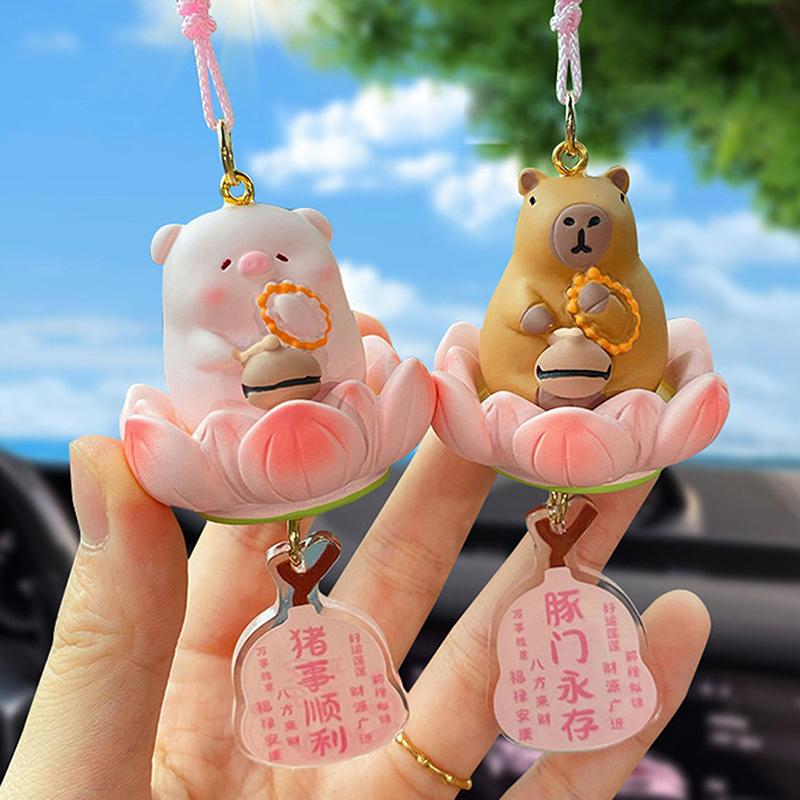 Качающееся животное Капибара Автомобильный кулон Удача Лотос Основание Автомобильный подвесной орнамент Кошка Панда Авто Зеркало заднего вида Подвеска Домашний декор