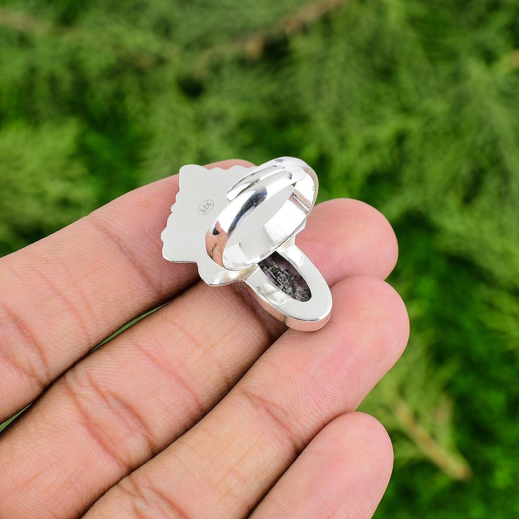 Rhodonite Gemstone Boho Stackable Heart Chakra Ring Jewelry 925 Sterling Silver