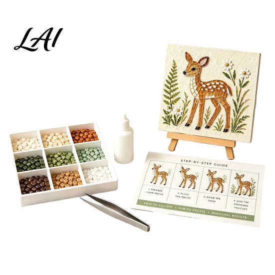 Faith Themed Gift DIY Sea Glass Mosaic Art Kit 3D Forest Animal Craft Set with Bible Study Crafts Colorful Pieces for Adults Beginners Handmade