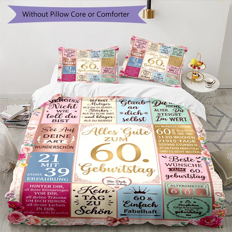 Happy 60th Birthday Celebration 3‑Piece Bedding Set,Soft Breathable Duvet Cover & 23 Pillowcases,Multi‑Purpose for Bedroom Dorm Guest Room,Great Festi
