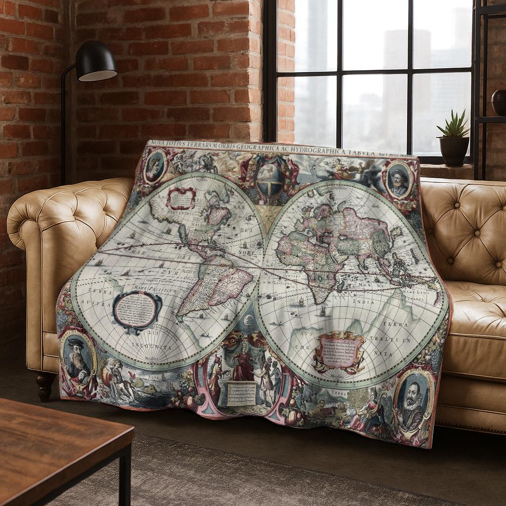 Retro Navigation Map Compass Flannel Blanket Soft Warm Throw Blanket for Bed Bedroom Room Living Room Travel Camping Picnic Gift