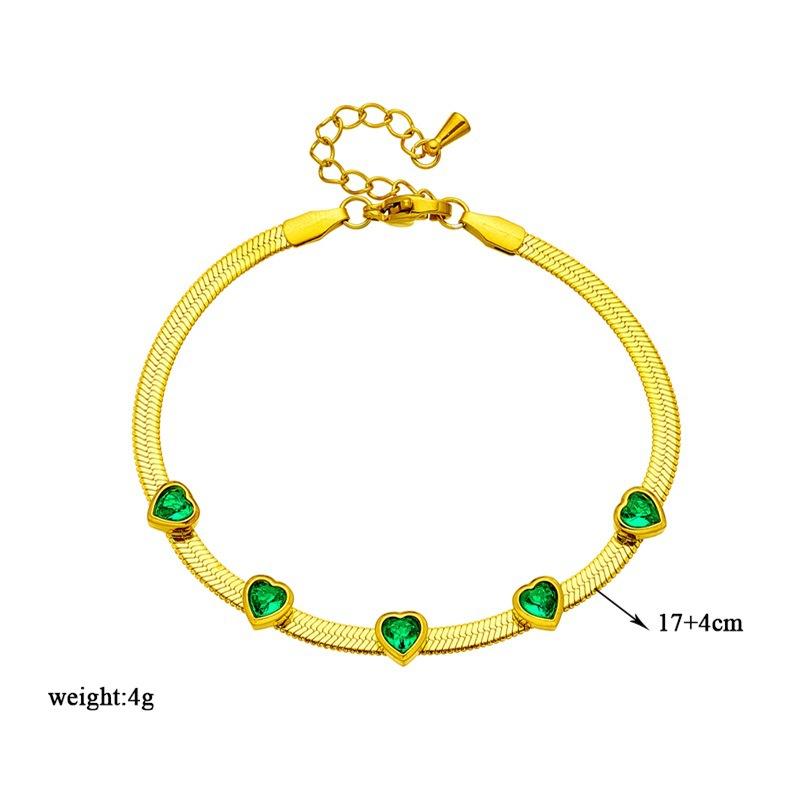 Love Heart Emerald Zircon Bracelet Simple Bestie Set Snake Chain Necklace Minimalist Luxury High End Accessories Design