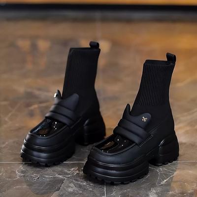 Платформа увеличение внутренней высоты лоферы женские осень новые танкетка толстая подошва носки ботинки удобные повседневные короткие ботинки женщины