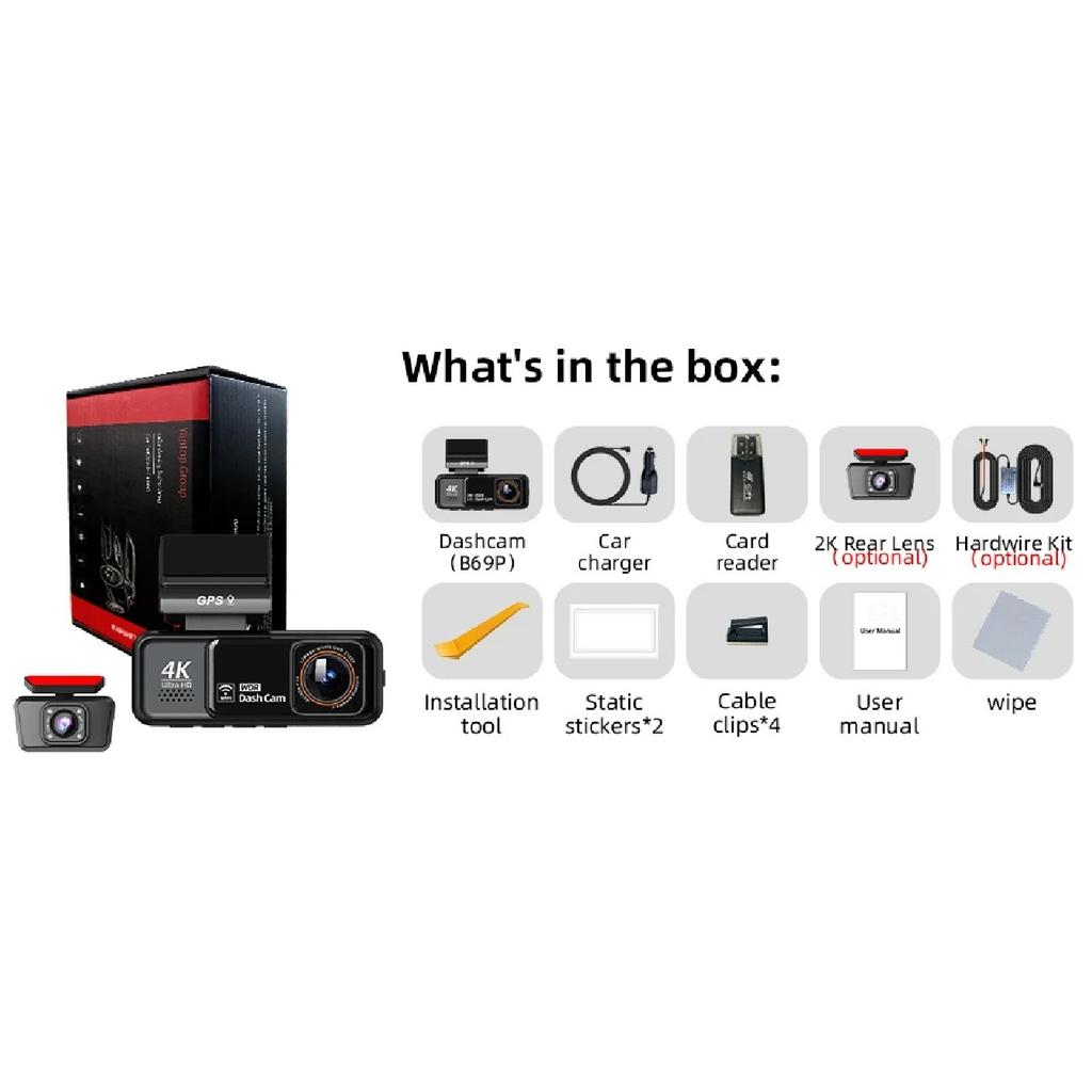 E-ACE 4K Dash Cam 3'' Black Box Car Recorder Support 2K Rear Camera  Pedestrian Detection Night Vision Built-in WIFI/GPS Car Dvr