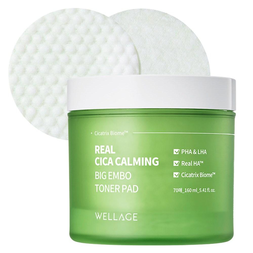 Wellage Real Cica Calming Big Embo Toner Pad 160 мл, 70 шт., 1 шт.