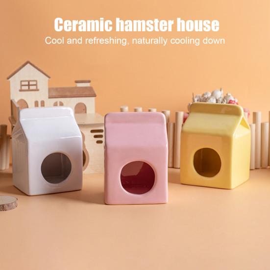 Summer Ceramic Hamster Hideout, Milk Carton Shaped Small Animals House, Gerbil Mice Guinea Pig Dwarf Hamster Habitat Cave Bed