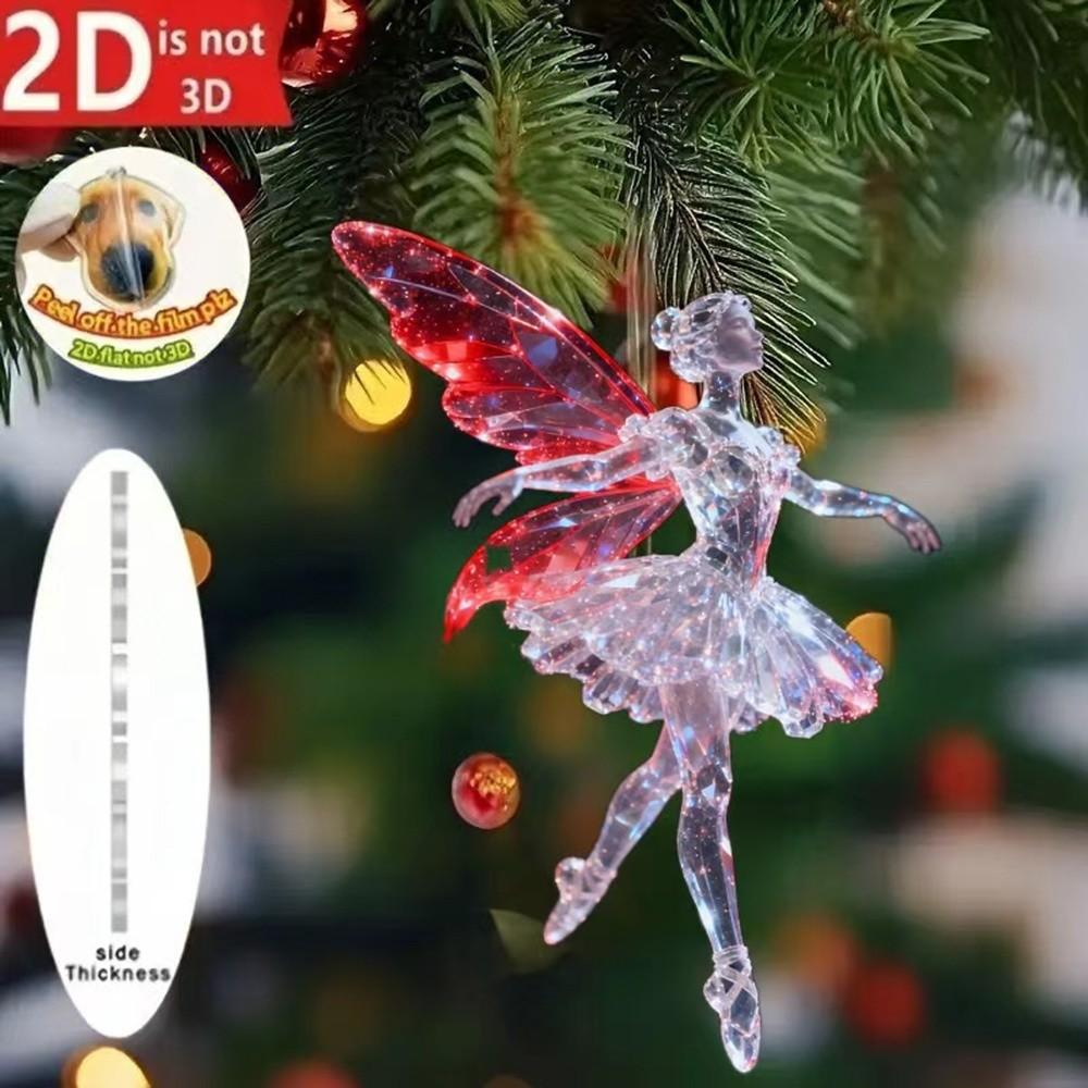 New 2D Flat Christmas Hanging Pendant Ballerina Simulation Angel Hanging Decor Acrylic Shining Rabbit Keychain Navidad Decor