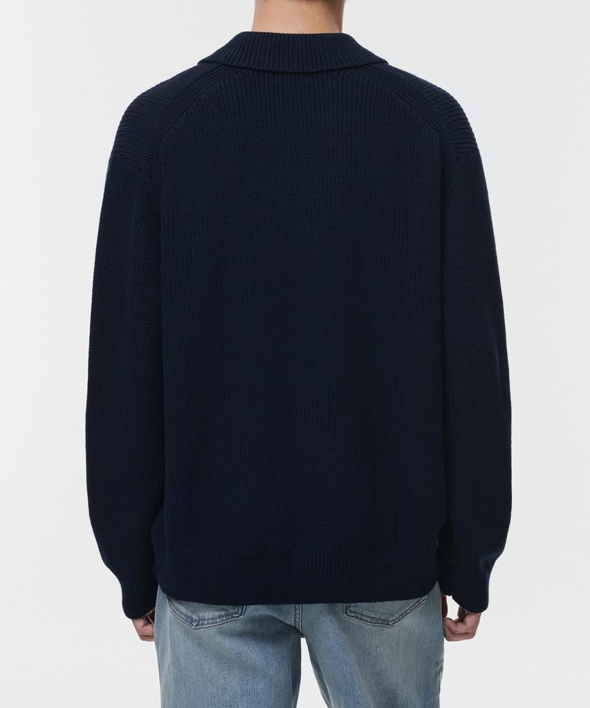MUSINSA STANDARD Cotton Ribbed Collared Knit [Navy]
