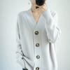 Весенне-осенний свободный кардиган большого размера, женский трикотажный свитер с V-образным вырезом, однотонная ленивая куртка на пуговицах, топ