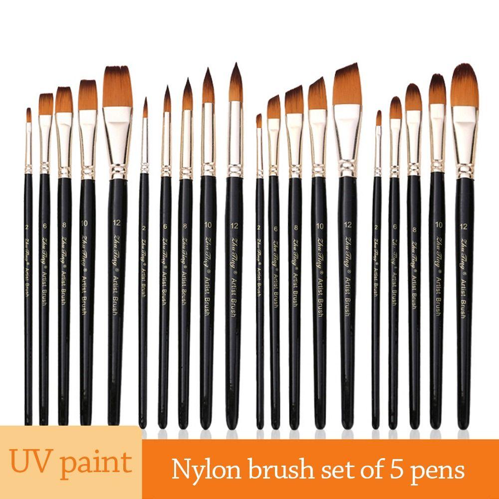 5Pcs Soft Hair Watercolor Brush Set Pointed Round Flat Head Painting Brushes Flat Brushes Gift