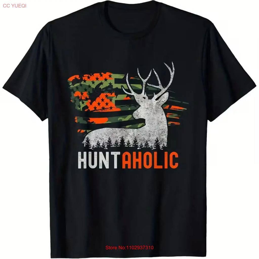 Huntaholic Camo American Flag Whitetail Deer Hunting T Shirt 100 Cotton Camou Vintage Streetwear Casual Graphic Soft