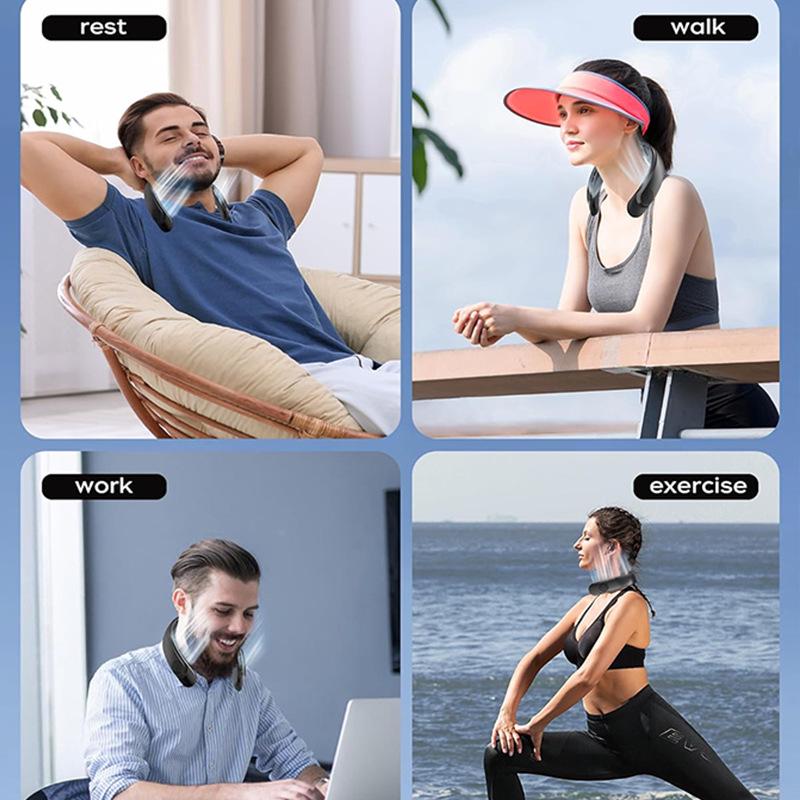 Bladeless Quad-Core Neck Fan: Portable, USB Rechargeable, High Wind Power for Outdoor Sports