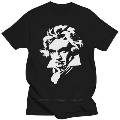Новое поступление черная футболка с коротким рукавом фирменная хлопковая BEETHOVEN T-SHIRT - Людвиг ван Бетховен - Композитор классической музыки - Мужские футболки