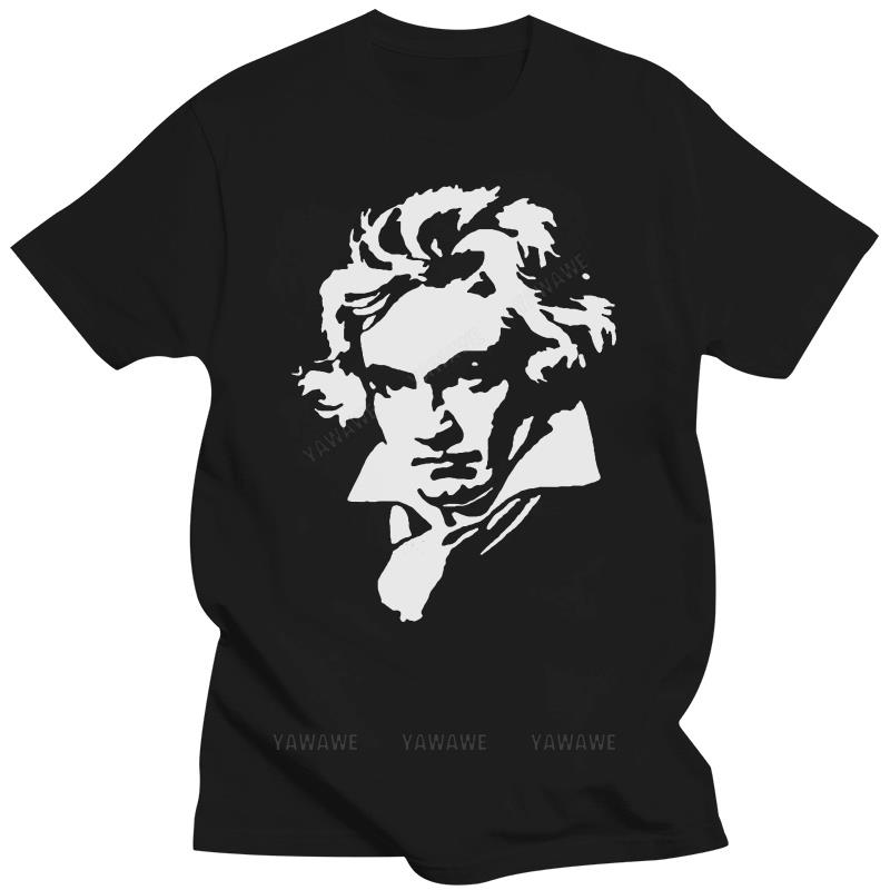 Новое поступление черная футболка с коротким рукавом фирменная хлопковая BEETHOVEN T-SHIRT - Людвиг ван Бетховен - Композитор классической музыки - Мужские футболки