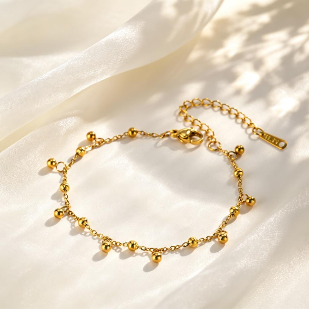 Dainty Gold Color Round Ball Bracelet for Women Stainless Steel Non-fading Beads Chain Bracelets Fashion Jewelry Accessories