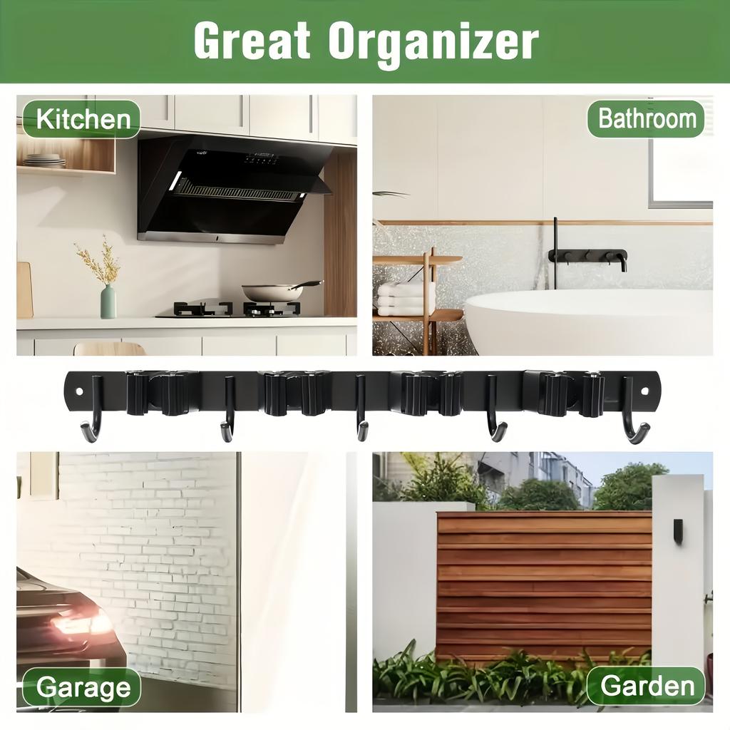 Настенная стойка-органайзер для садовых инструментов из нержавеющей стали – Держатель для нескольких инструментов с крючками – Компактное хранение для дома, кухни или гаража