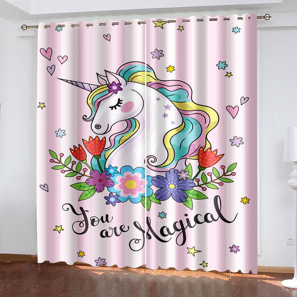 Rainbow Unicorn Colorful 3D Printing Window Curtains Blind for Kids Children Liiving Room Bederoom Kitchen Door Decor 2pieces