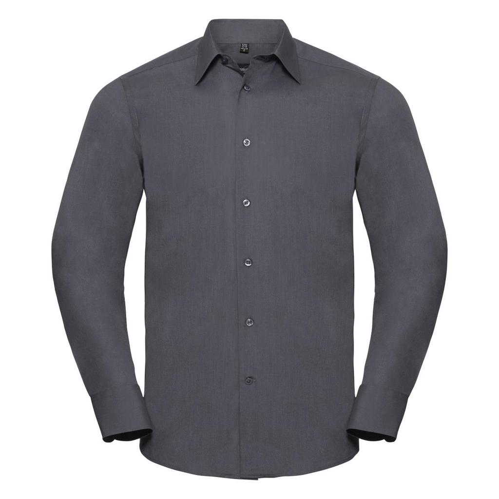 Russell Collection Mens Long Sleeve Poly-Cotton Easy Care Tailored Poplin Shirt