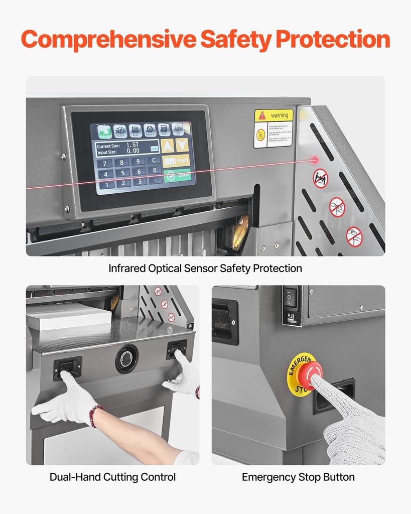 Electric Paper Cutter, Metal Programmable Paper Cutter Machine, 457 mm Cutting Width, 58 mm Cutting Thickness, Electric Hydraulic Guillotine Trimmer