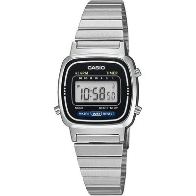 Женские цифровые часы Casio LA670WD-1 Серебристо-черный дизайн из нержавеющей стали