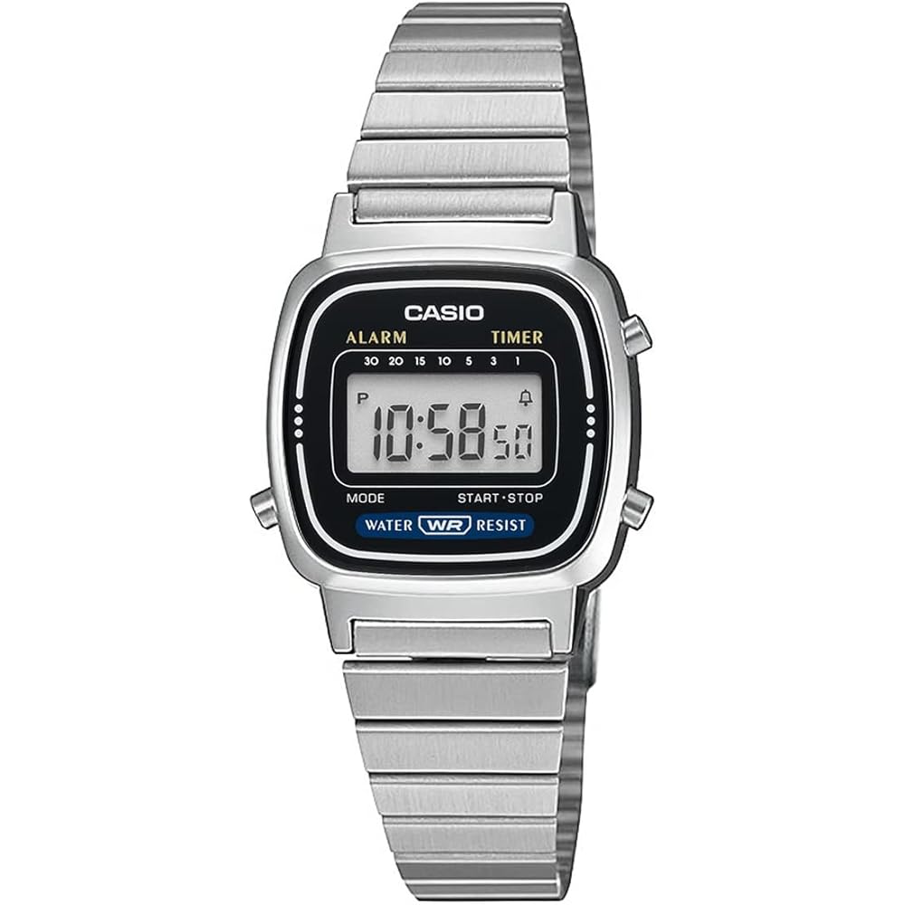Женские цифровые часы Casio LA670WD-1 Серебристо-черный дизайн из нержавеющей стали
