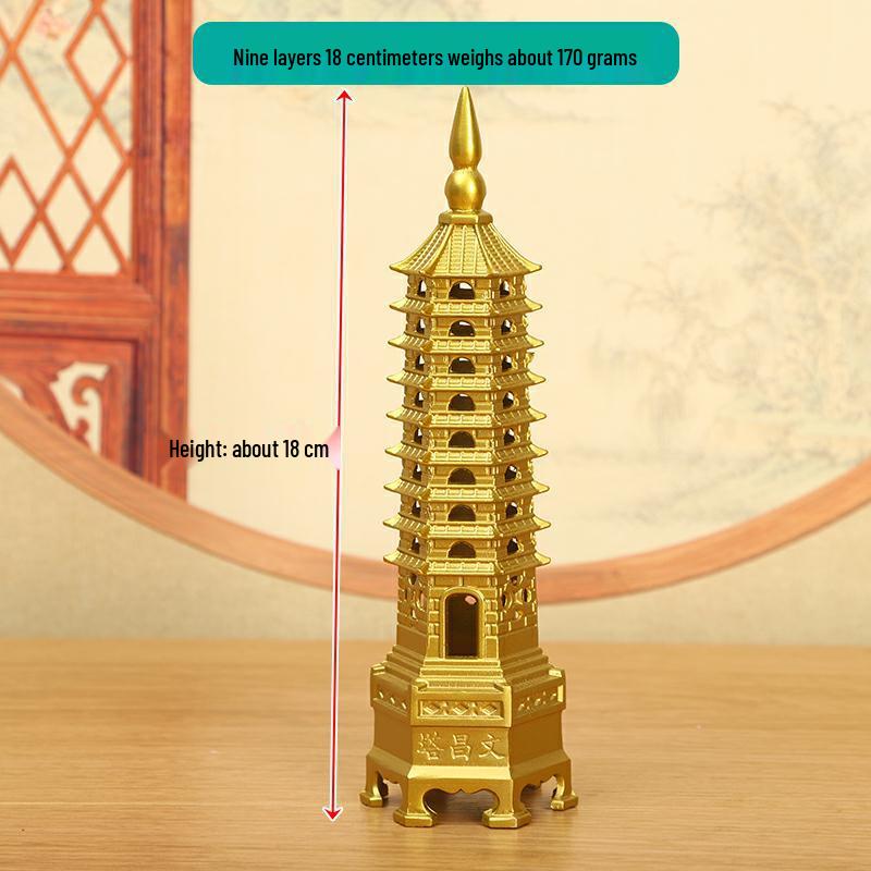 Медное украшение Пагода Вэньчан: Большой, 7-13-слойный китайский буддийский декор для дома и храма