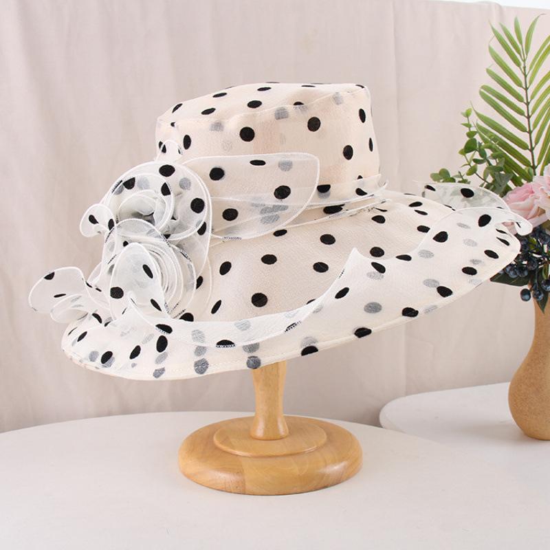New fashion organza big edge hat elegant flower polka dot sun hat women's summer outdoor sun protection sun hat