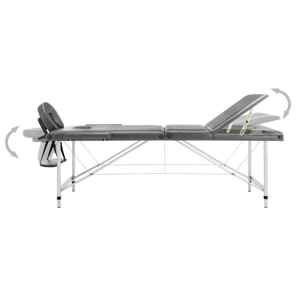3 Zone Massage Table with Aluminum Frame Anthracite 186*68 cm