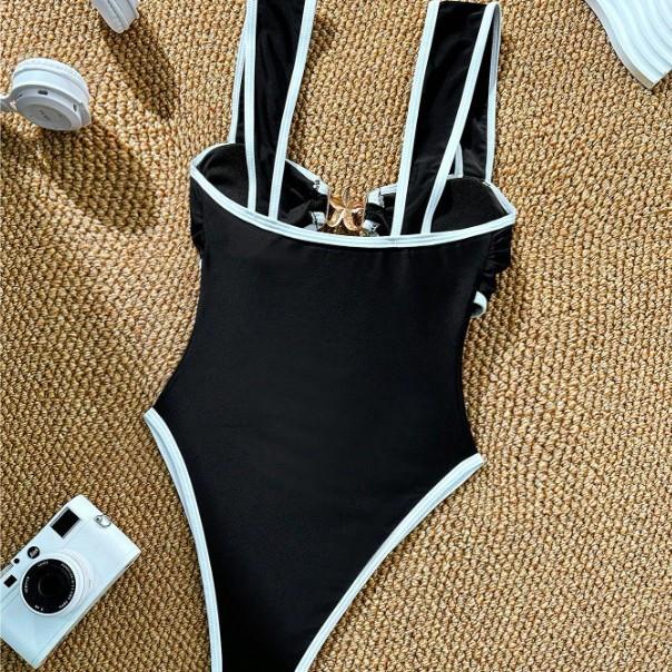 European and American sexy solid color one-piece swimsuit pentagram accessories swimsuit set bikini bohemian style