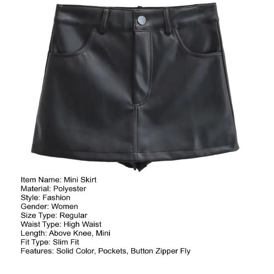 Женская мини-юбка на пуговицах на молнии, однотонная юбка из искусственной кожи с высокой талией и короткими бедрами
