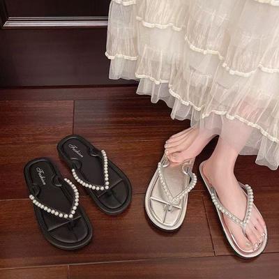 Корейская версия модных шлепанцев с плоской подошвой и перемычкой, женские весенне-летние новые шлепанцы с феей, с водяными бриллиантами, больших размеров, домашние шлепанцы