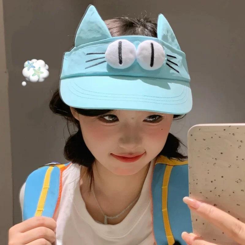 Wind big eyes boy empty top hat female summer outdoor travel sun protection sun hat ins cute and small face